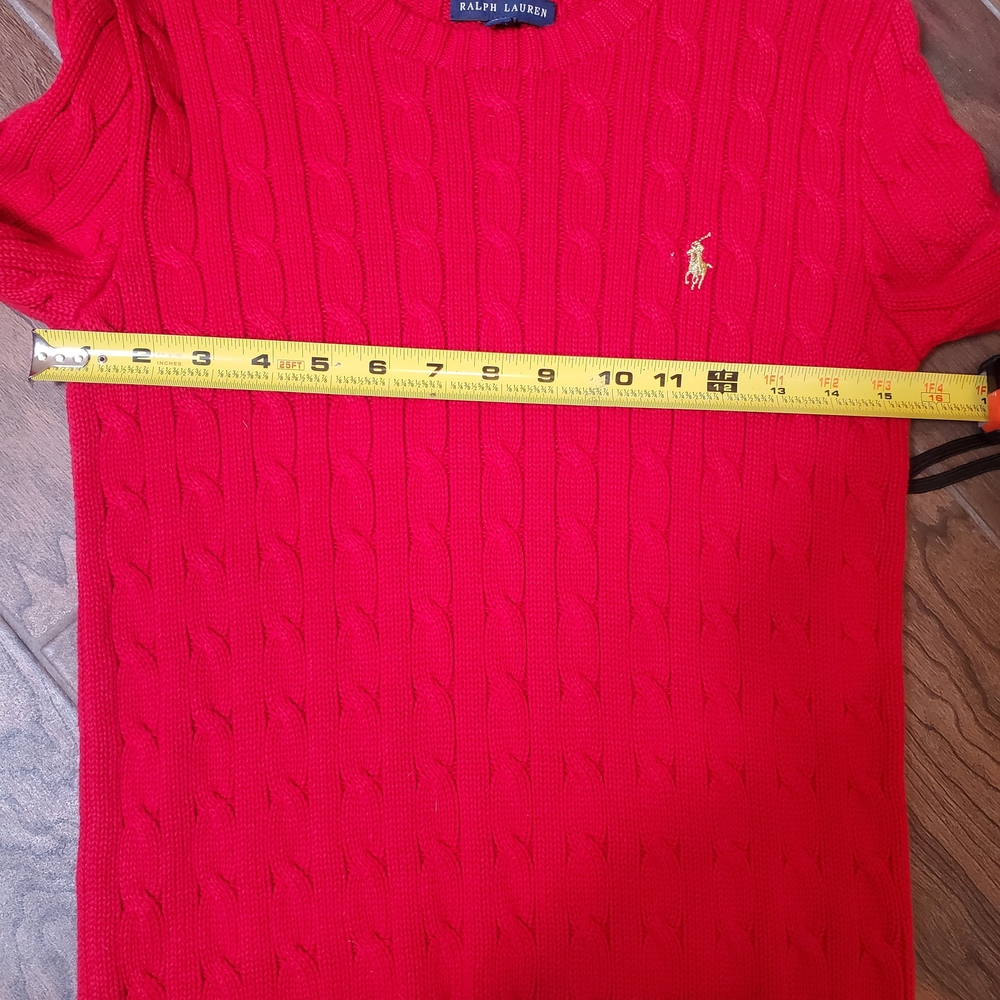 Ralph Lauren Red Cable Knit Sweater Womans M Gold Pony Preppy Cotton - Picture 3 of 13